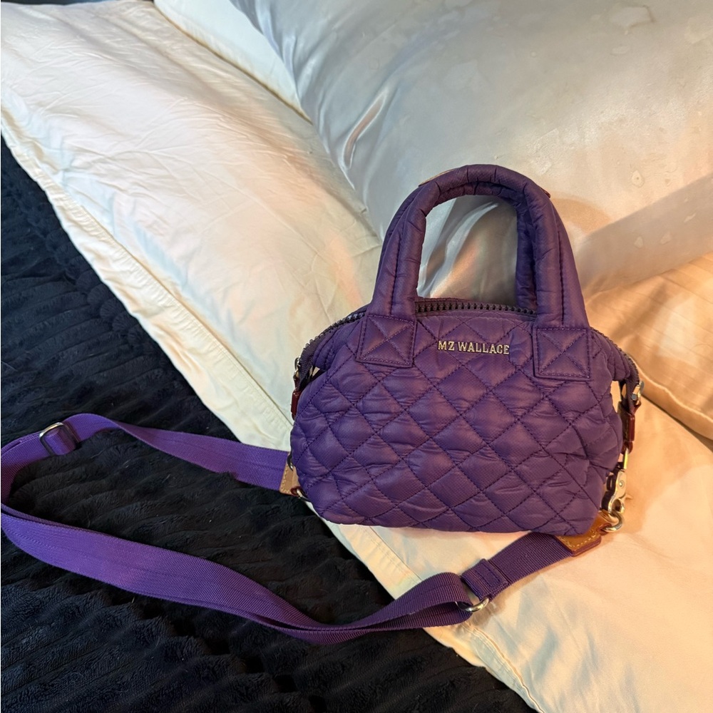 MZ Wallace Quilted Purple Mini Crossbody Satchel